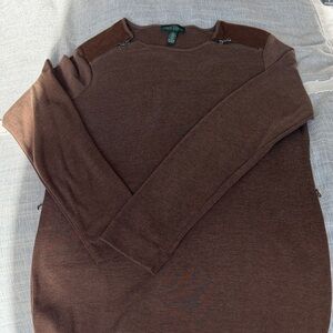 Lauren Ralph Lauren Brown Zip-Shoulder Crewneck dress